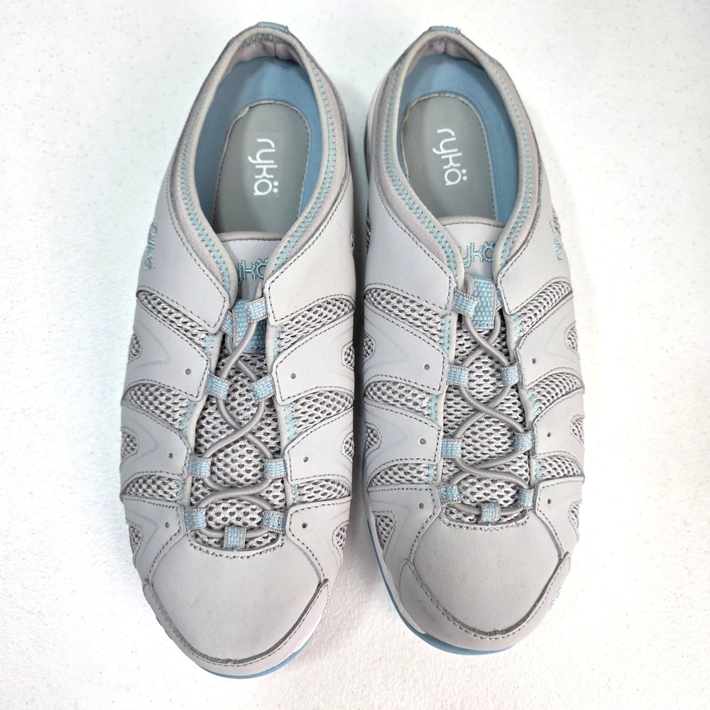 Ryka‎ Tangie Walking Shoe Mule Size 11 M Slip On Leather Mesh Fishermule Gray